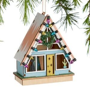 Mid Century Modern A-Frame House Lasercut Wood Christmas Ornament NEW Tags